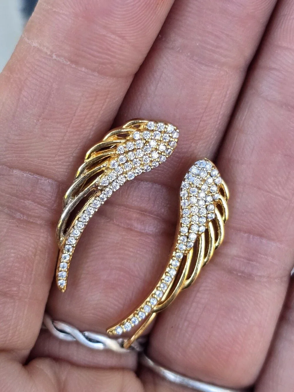 925 sterling silver gold overlay pave CZ wing earrings Elegant and amazing!!
